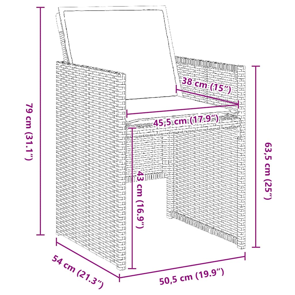 vidaXL Σέτ φαγητού για κήπο με μαξιλάρι 5 pcs Μαύρο Πολυ ράταν