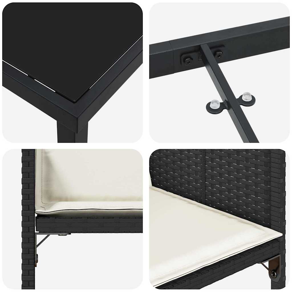 vidaXL Σέτ φαγητού για κήπο με μαξιλάρι 5 pcs Μαύρο Πολυ ράταν