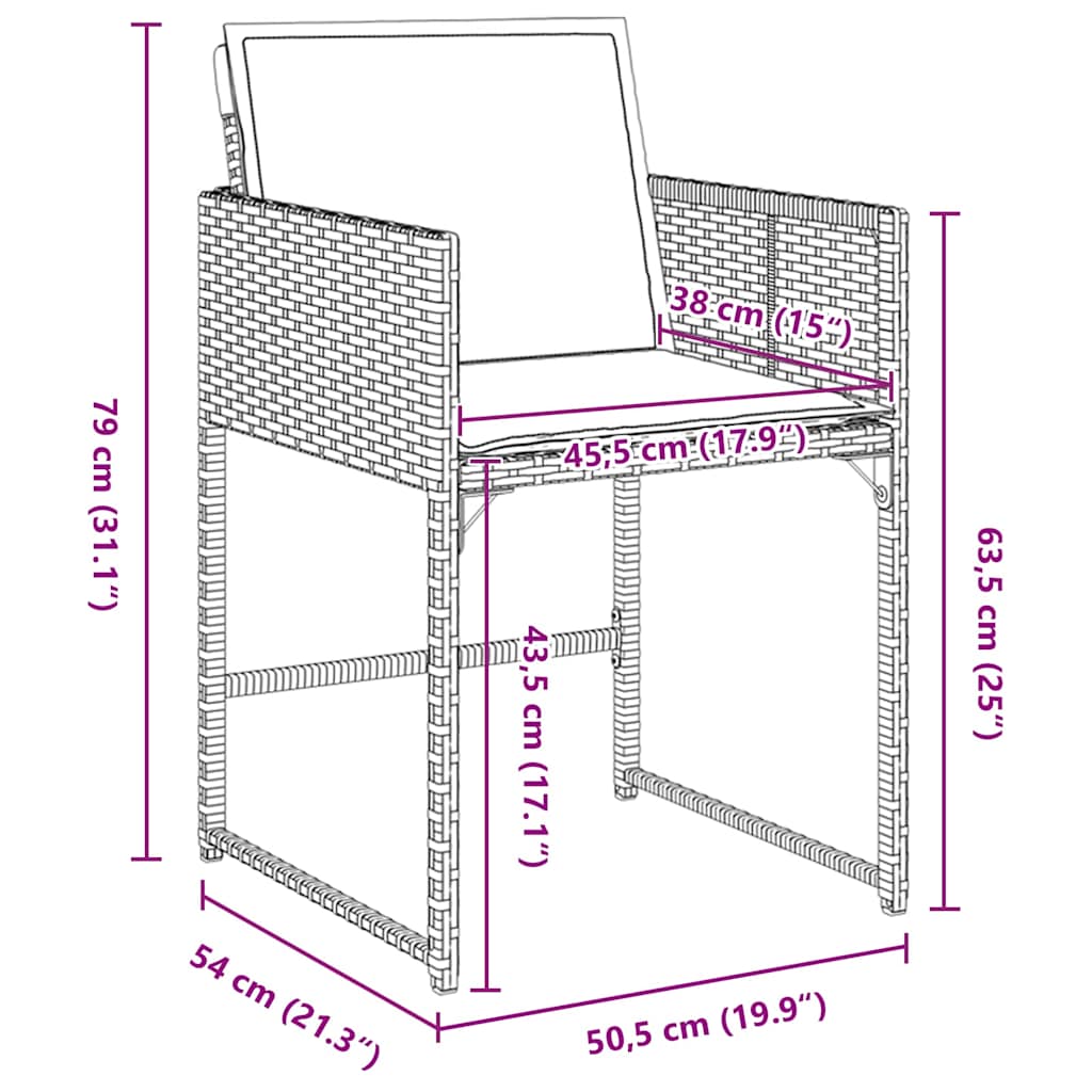 vidaXL Σέτ φαγητού για κήπο με μαξιλάρι 5 pcs Καφέ Πολυ ράταν