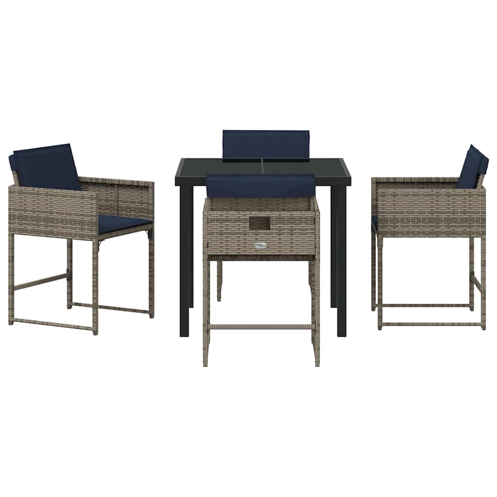 vidaXL Σέτ φαγητού για κήπο με μαξιλάρι 5 pcs Γκρι Πολυ ράταν