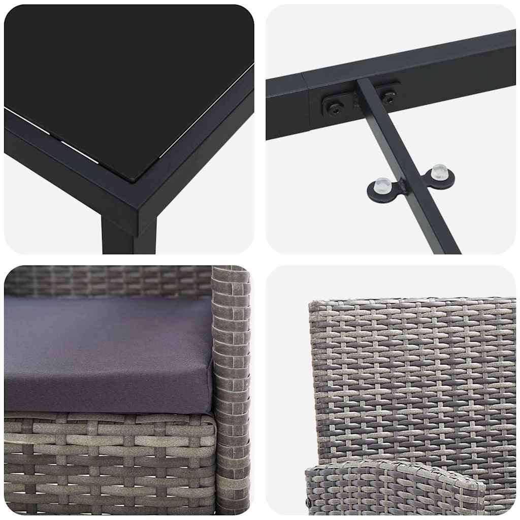 vidaXL Σέτ φαγητού για κήπο με μαξιλάρι 3 pcs Γκρι Πολυ ράταν