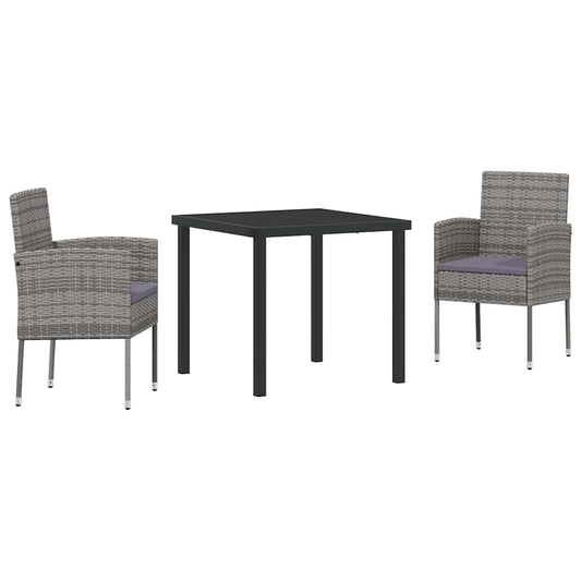 vidaXL Σέτ φαγητού για κήπο με μαξιλάρι 3 pcs Γκρι Πολυ ράταν