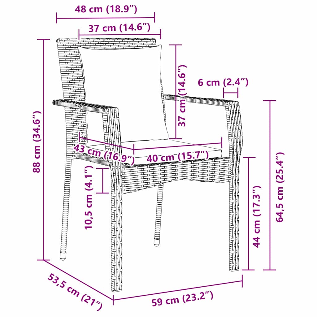 vidaXL Σέτ φαγητού για κήπο με μαξιλάρι 5 pcs Μαύρο Πολυ ράταν