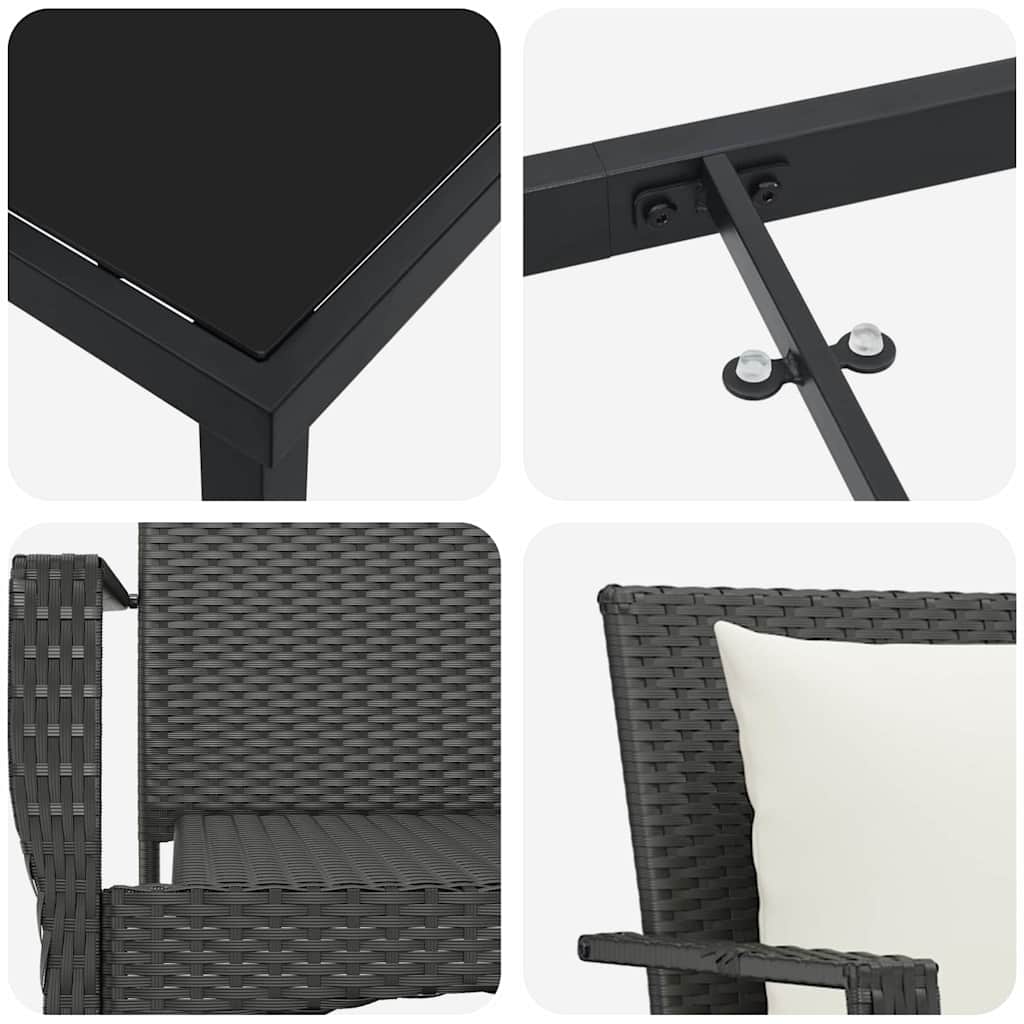 vidaXL Σέτ φαγητού για κήπο με μαξιλάρι 7 pcs Μαύρο Πολυ ράταν