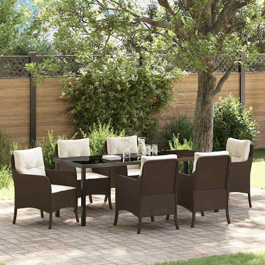 vidaXL Σέτ φαγητού για κήπο με μαξιλάρι 7 pcs Καφέ συνθετικό ρατάν