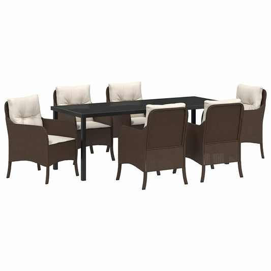 vidaXL Σέτ φαγητού για κήπο με μαξιλάρι 7 pcs Καφέ συνθετικό ρατάν