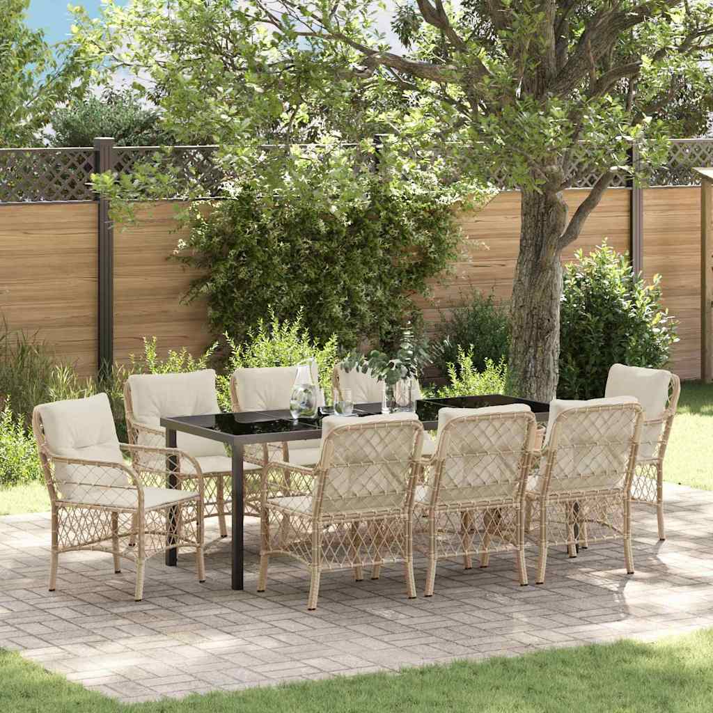 vidaXL Σέτ φαγητού για κήπο 9 τμχ. Μπεζ συνθετικό ρατάν