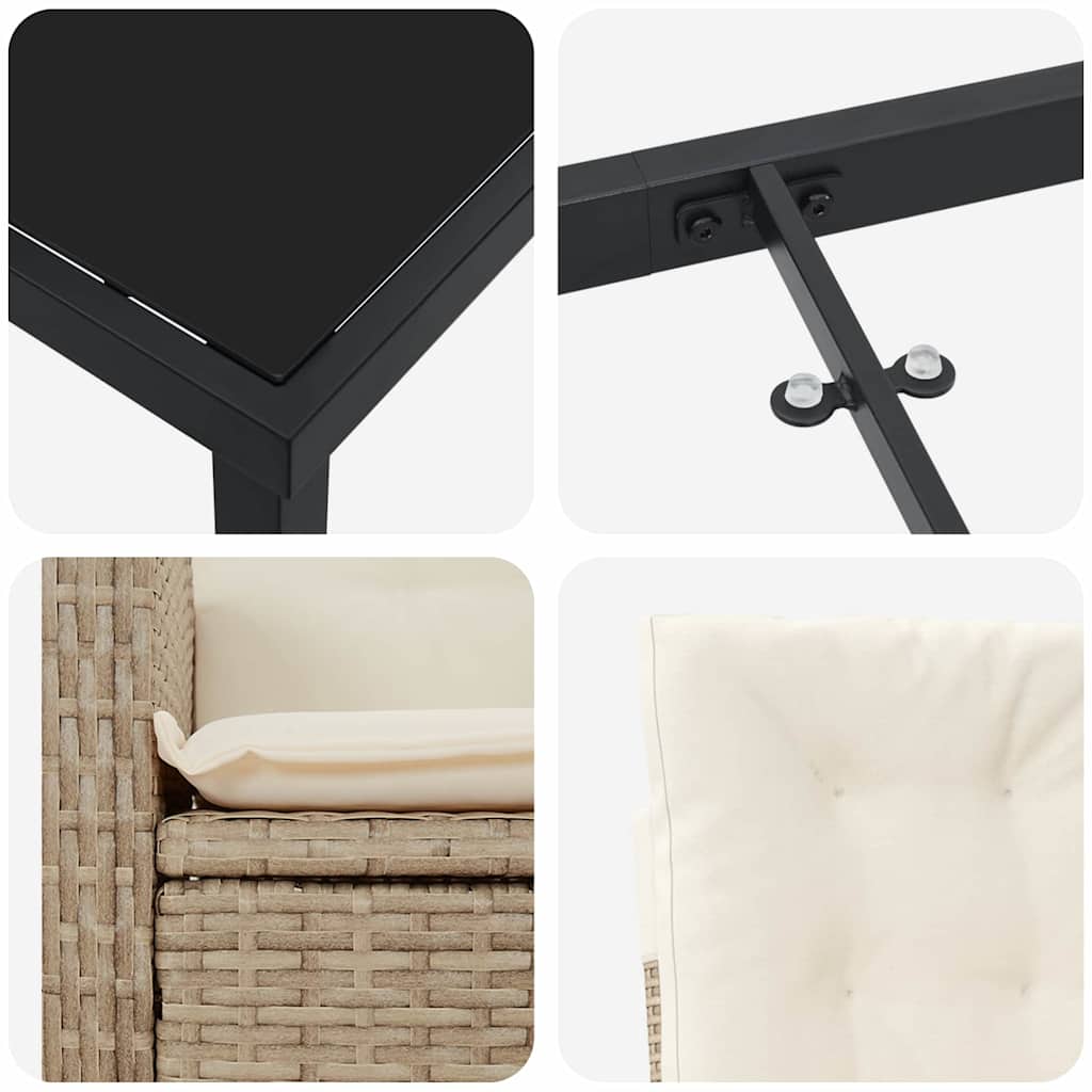 vidaXL Σέτ φαγητού για κήπο 7 pcs Μπεζ συνθετικό ρατάν