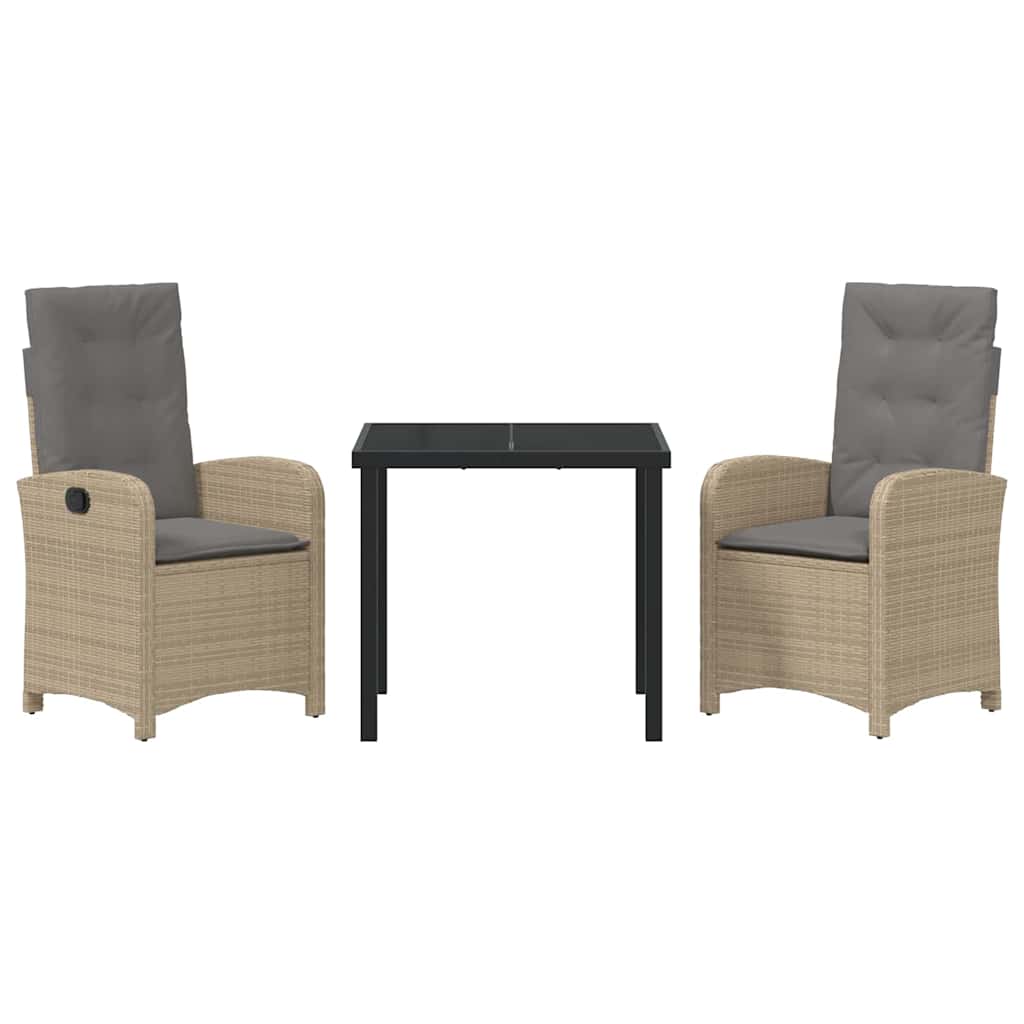 vidaXL Σέτ φαγητού για κήπο 3 pcs Μπεζ συνθετικό ρατάν