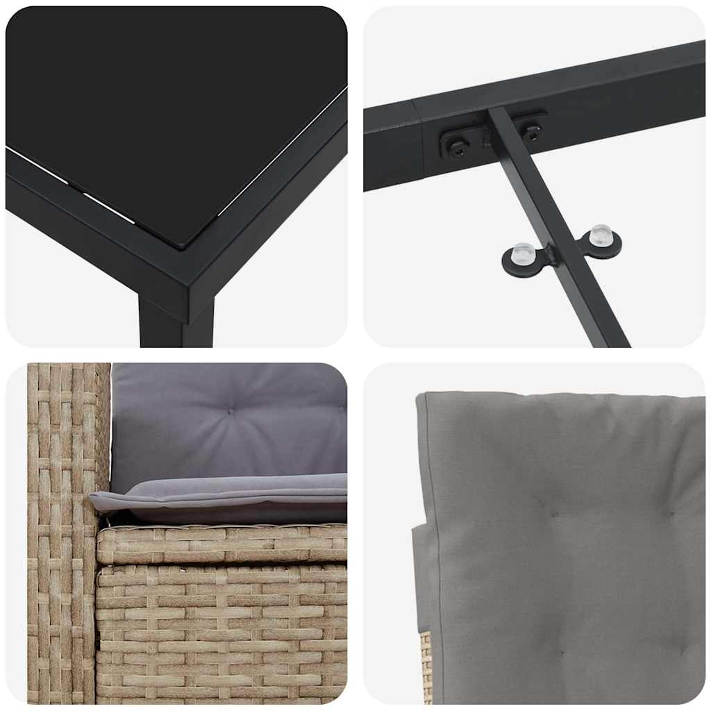 vidaXL 5 Τεμαχίων Σετ Φαγητού Κήπου με Μαξιλάρια Μπεζ Πολυ Ρατάν