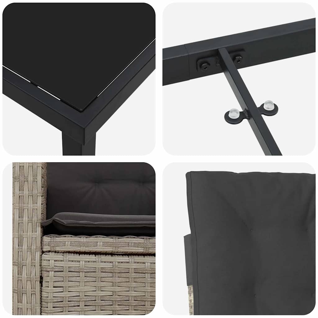 vidaXL Σέτ φαγητού για κήπο 7 pcs Ανοιχτό γκρι συνθετικό ρατάν