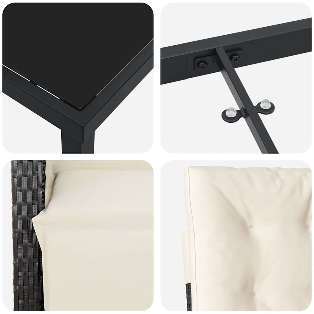 vidaXL Σέτ φαγητού για κήπο 7 pcs Μαύρο συνθετικό ρατάν