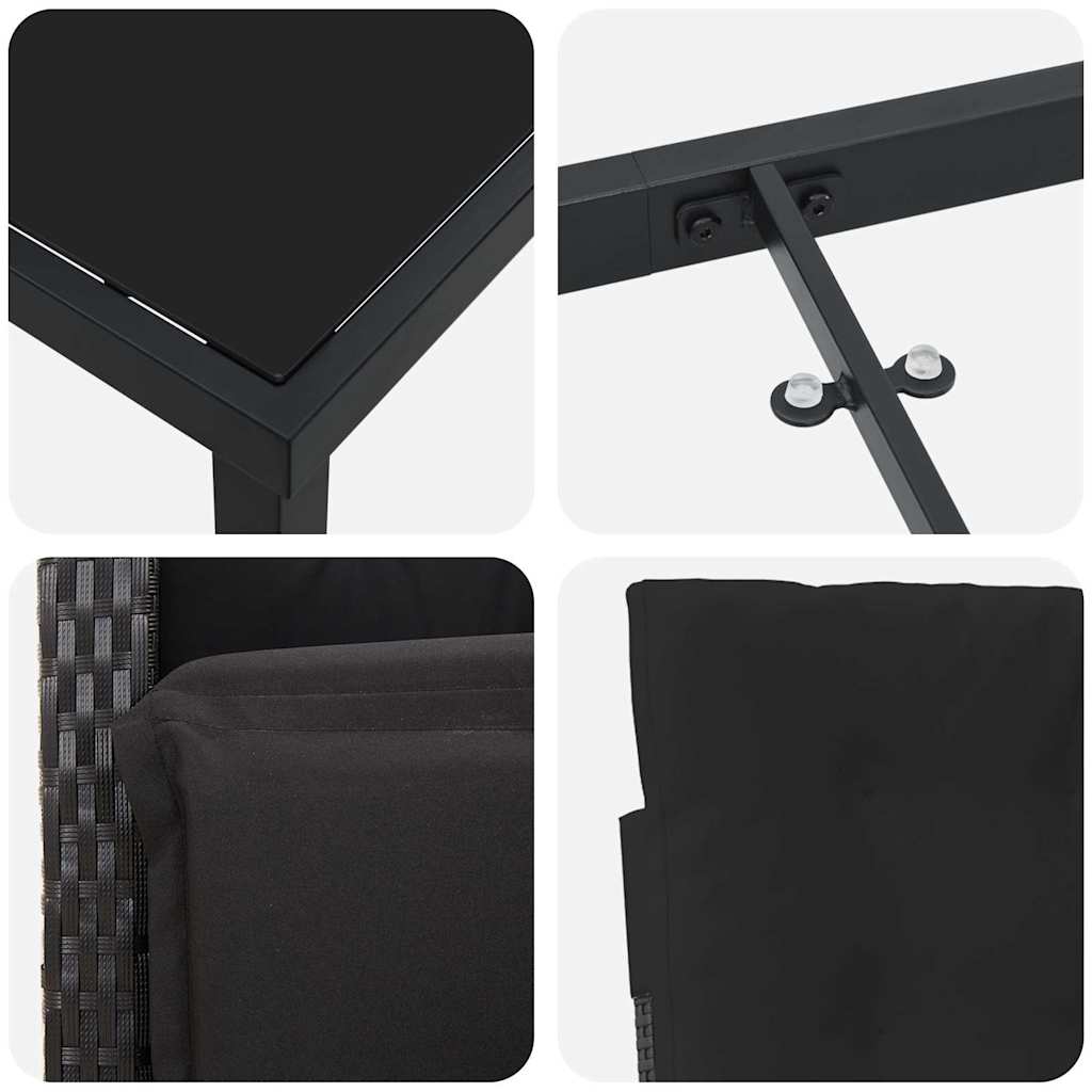 vidaXL Σέτ φαγητού για κήπο 3 pcs Μαύρο συνθετικό ρατάν