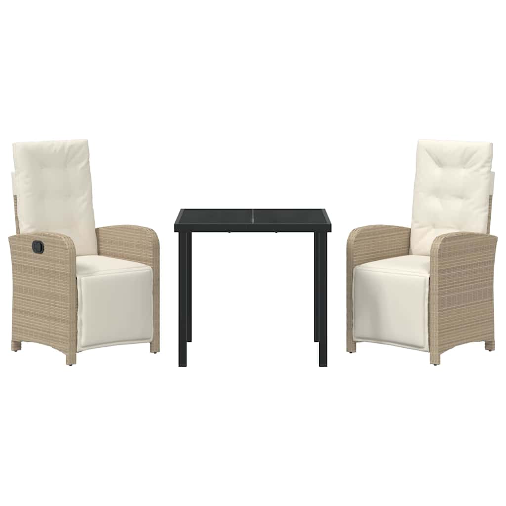 vidaXL Σέτ φαγητού για κήπο 3 pcs Μπεζ συνθετικό ρατάν