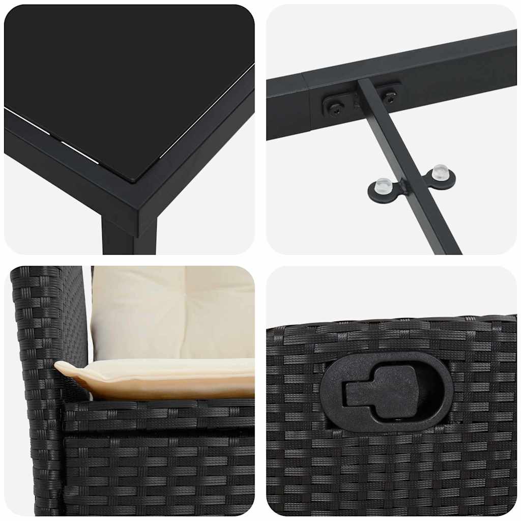 vidaXL Σέτ φαγητού για κήπο 3 pcs Μαύρο συνθετικό ρατάν