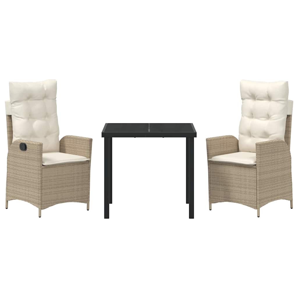 vidaXL Σέτ φαγητού για κήπο 3 pcs Μπεζ συνθετικό ρατάν