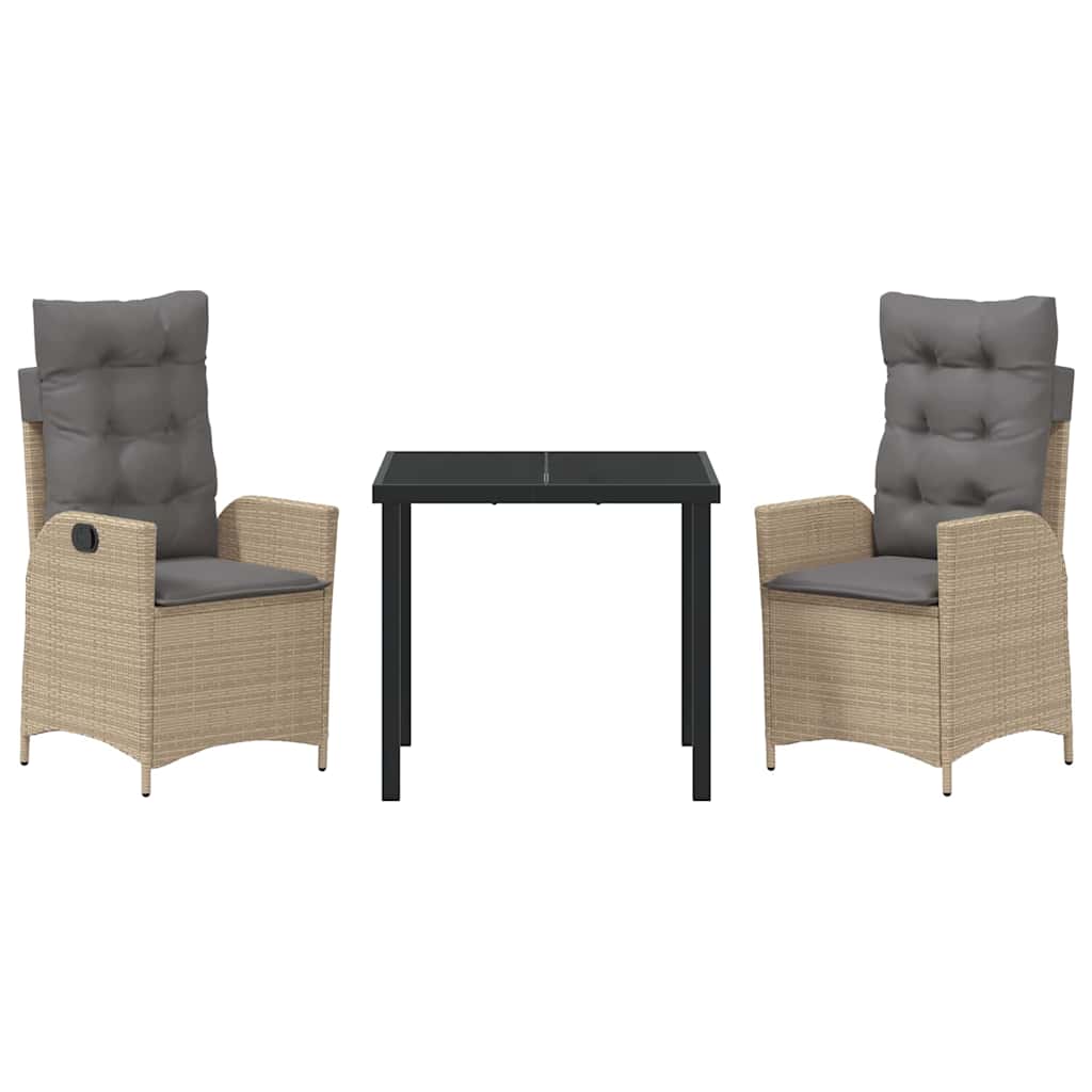 vidaXL Σέτ φαγητού για κήπο 3 pcs Μπεζ συνθετικό ρατάν