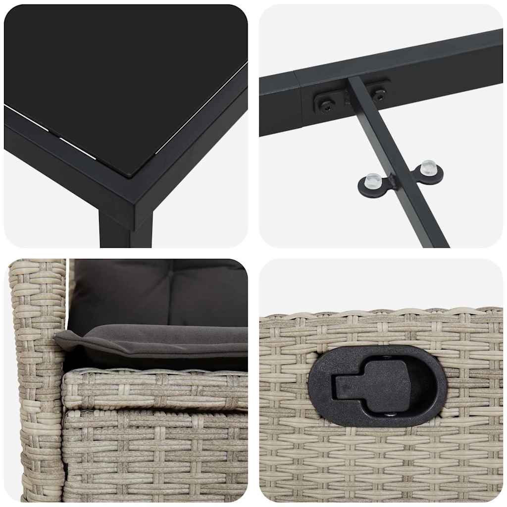 vidaXL Σέτ φαγητού για κήπο 3 pcs Ανοιχτό γκρι συνθετικό ρατάν