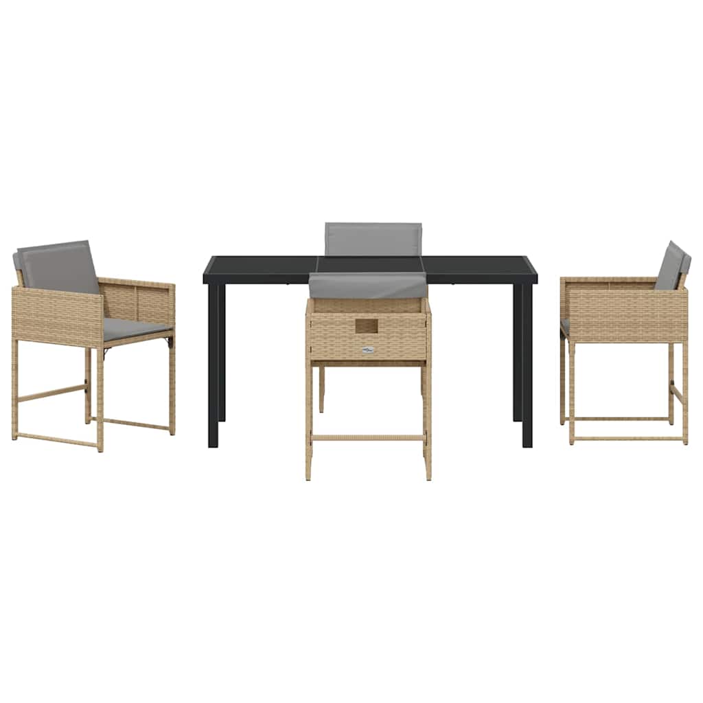 vidaXL Σετ τραπεζιού κηπουρού 5 τεμαχίων με μπεζ μαξιλάρια από πολυ-ρατάν