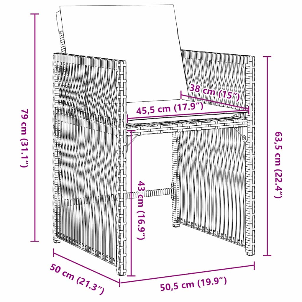 vidaXL Σέτ φαγητού για κήπο 5 pcs Μαύρο συνθετικό ρατάν