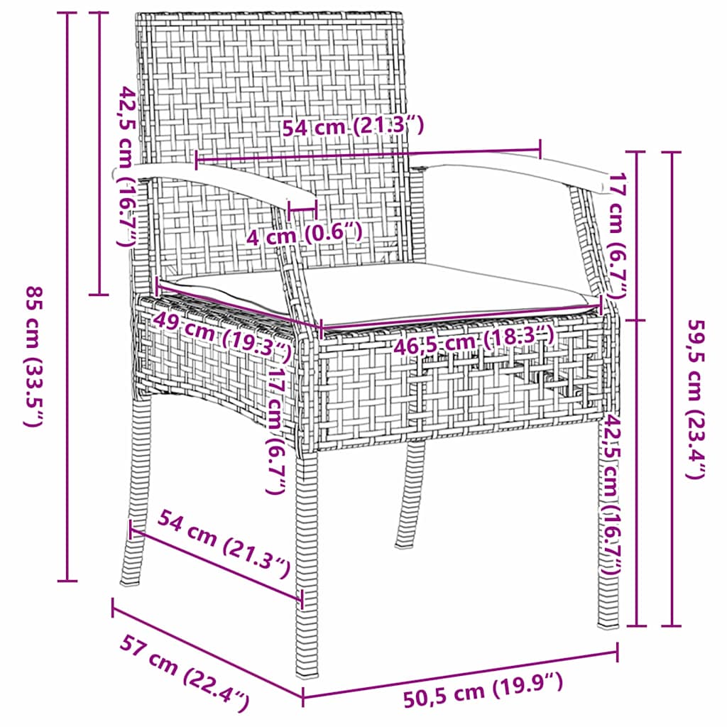 vidaXL Σετ Κηπουρικών Γευμάτων 5 Τμχ με Μαξιλάρια Μαύρο Πολυ Ράττον