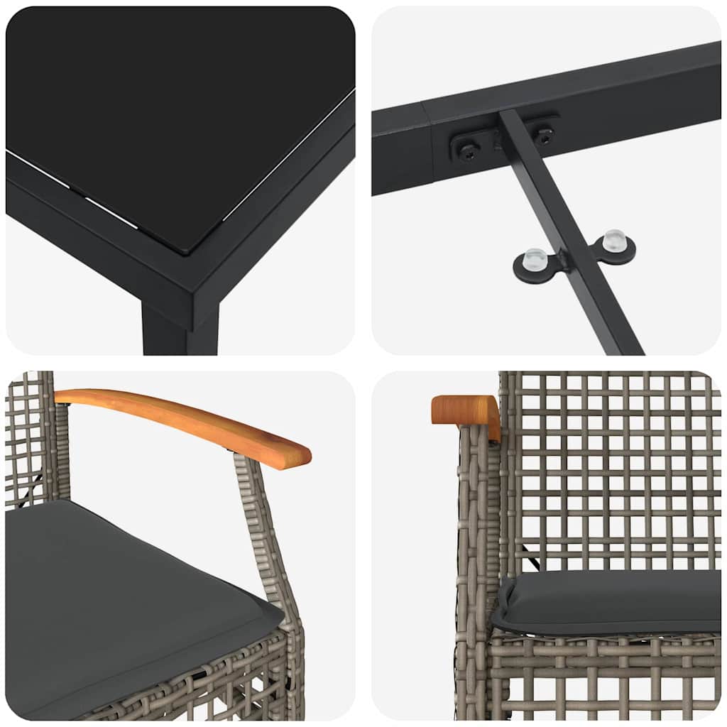 vidaXL Σετ Τραπεζαρίας Κήπου 5 Τεμαχίων με Μαξιλάρια Γκρι Πολυ Ρατάν