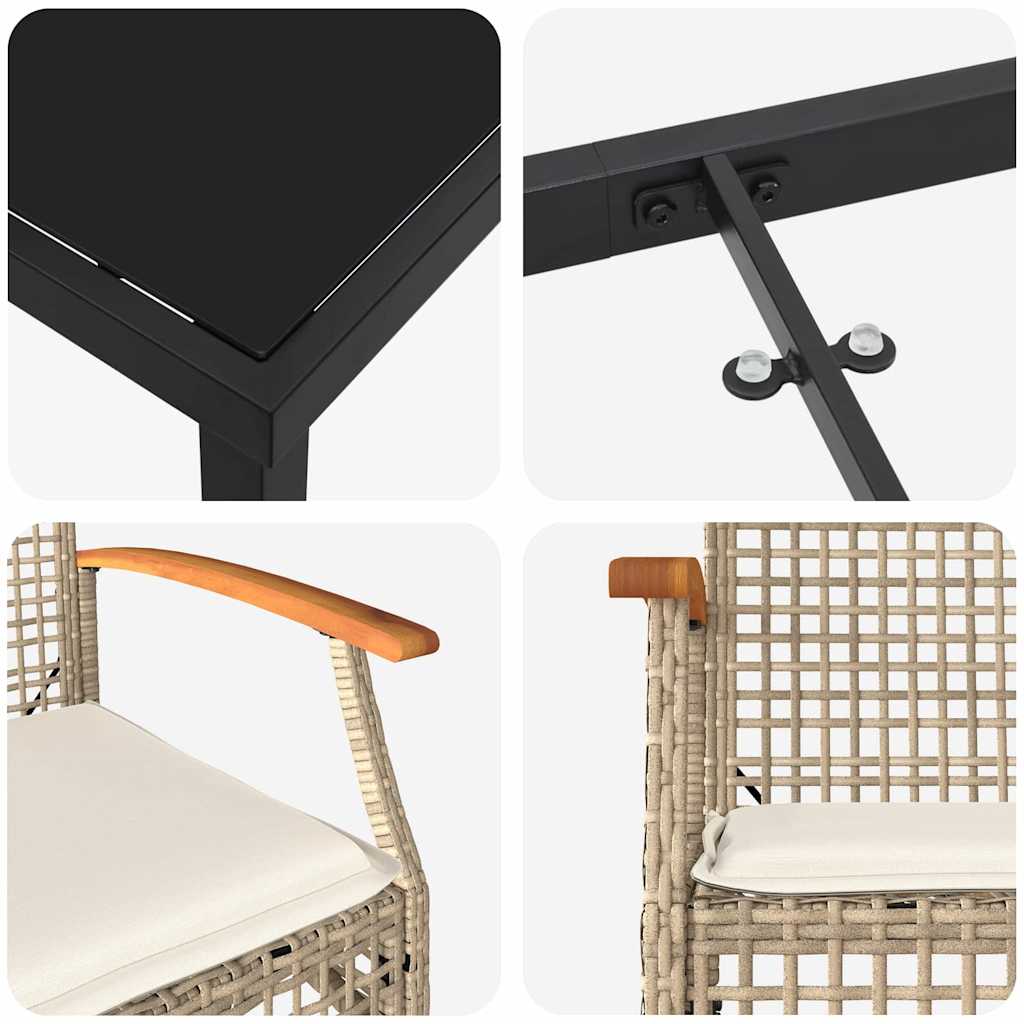 vidaXL σετ τραπεζαρίας κήπου 7 τεμαχίων με μπεζ μαξιλάρια από πολυ rattan