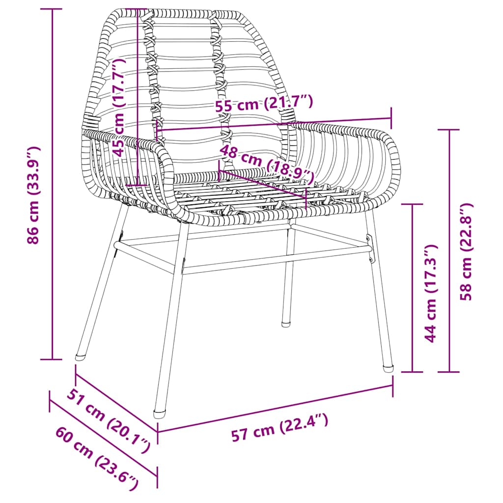 vidaXL Σέτ φαγητού για κήπο 5 pcs Καφέ συνθετικό ρατάν