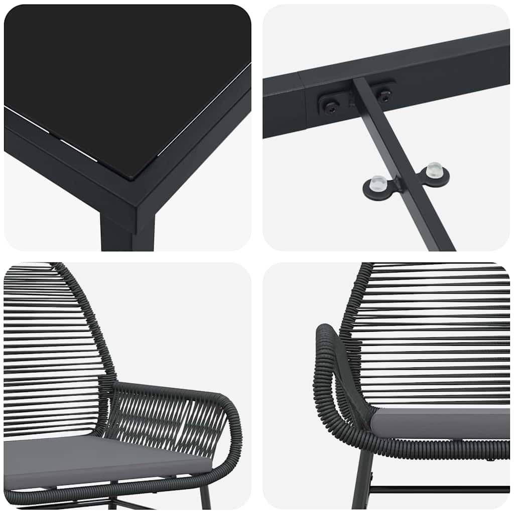 vidaXL Σέτ φαγητού για κήπο 3 pcs Μαύρο συνθετικό ρατάν