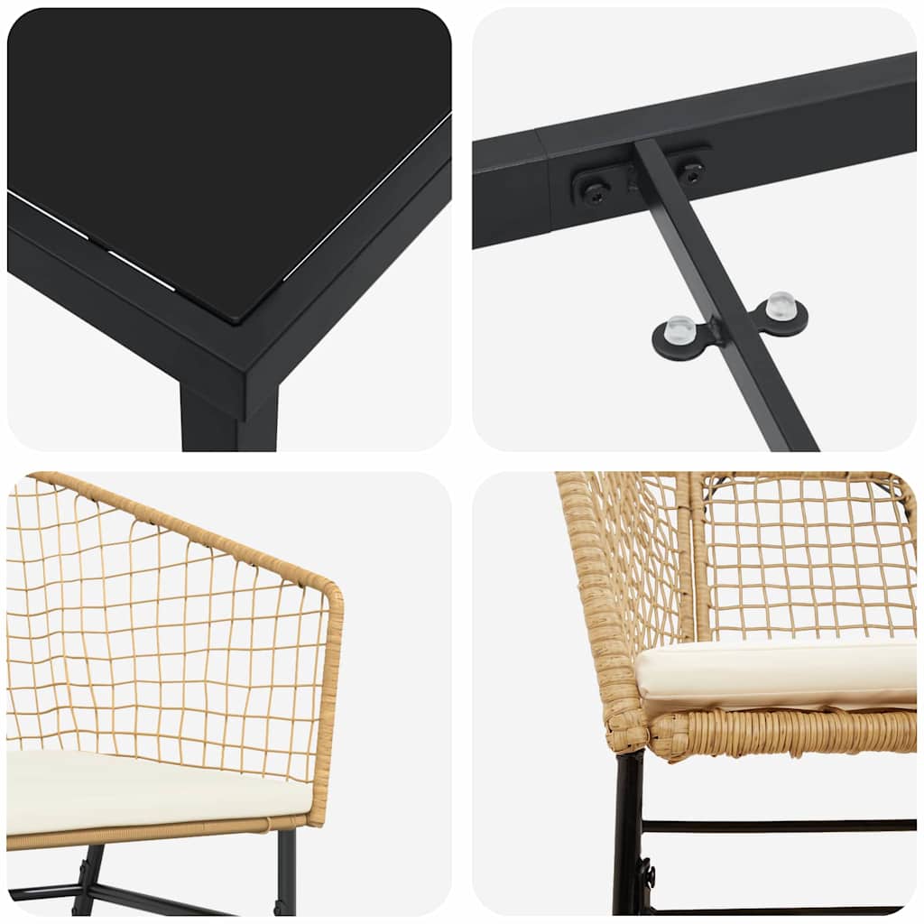 vidaXL Σετ 5 τεμαχίων καθιστικού κήπου , καφέ πολυ-ράτταν με μαξιλάρια.