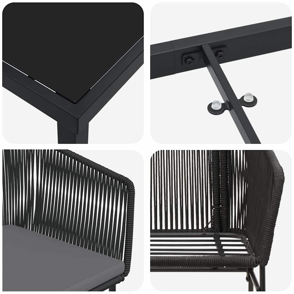 vidaXL Σετ Φαγητού Κήπου 3 Τεμαχίων με Μαξιλάρια, Μαύρο Πολυ Ράτταν