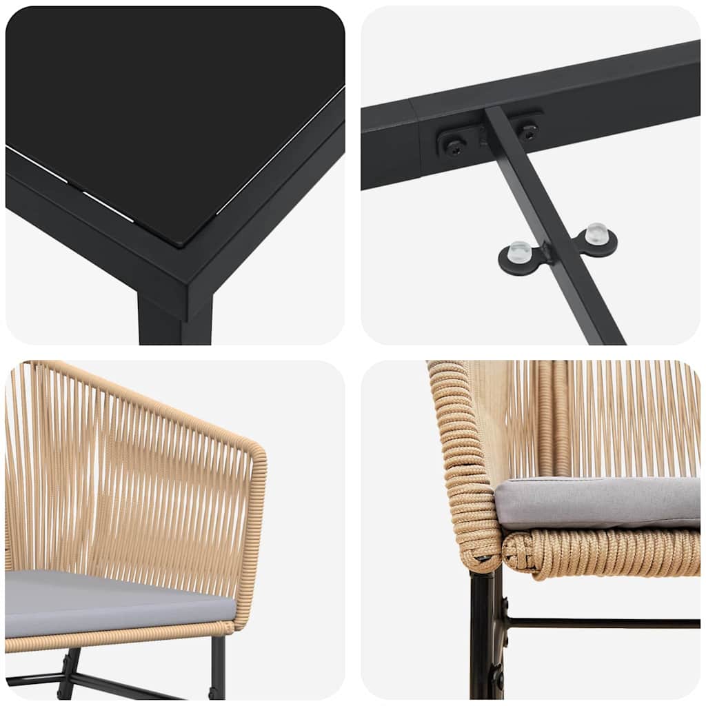 vidaXL Σετ Κήπου 7 Τμχ με Μαξιλάρια Καφέ Πολυ Ράφτιν