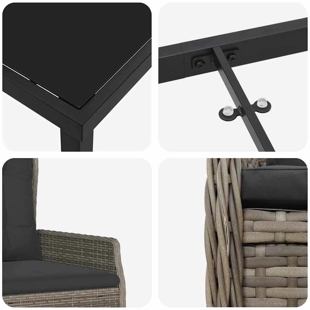 vidaXL Σέτ φαγητού για κήπο 3 pcs Γκρι συνθετικό ρατάν