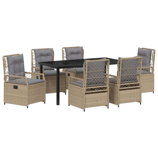 vidaXL Σέτ φαγητού για κήπο 7 pcs Μπεζ συνθετικό ρατάν