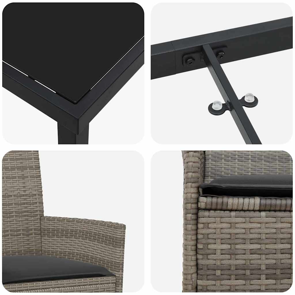 vidaXL Σετ 7 τμχ τραπεζαρίας κήπου με μαξιλάρια , γκρι πολυ ρατάν.