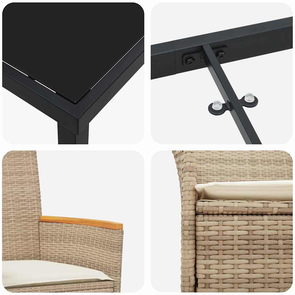 vidaXL σετ κήπου 7 τεμαχίων με μπεζ μαξιλάρια από πολυ rattan