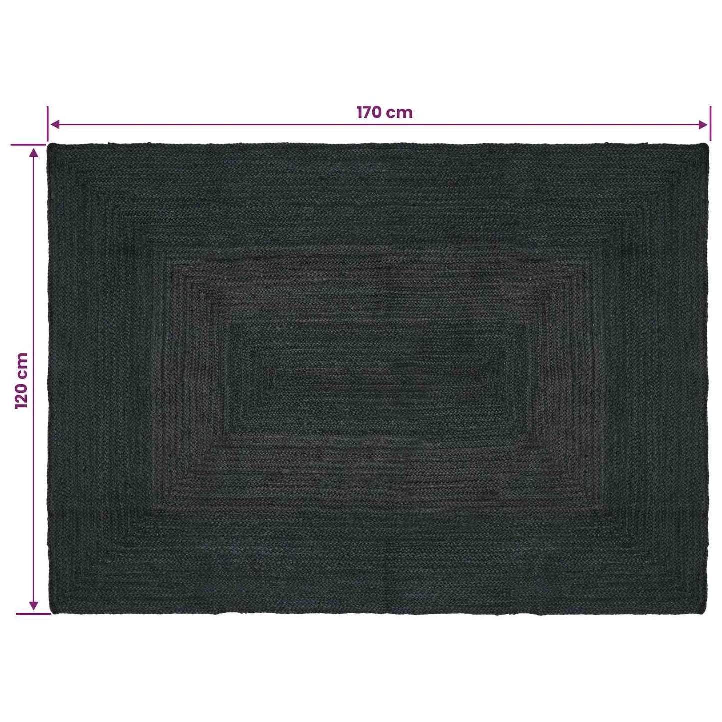 vidaXL Χαλιά χώρου Ορθογώνιος Σκούρο Γκρι 120 x 170 cm Γιούτα