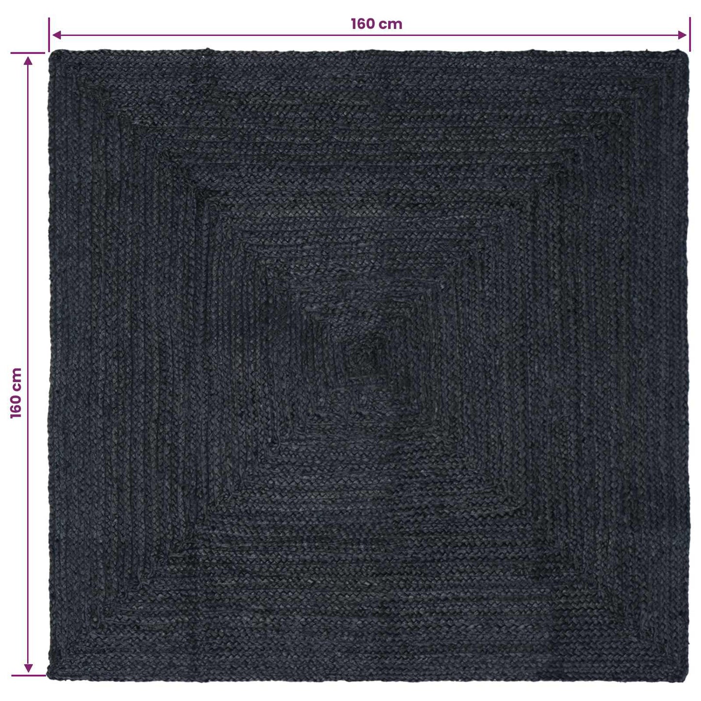 vidaXL Χαλιά χώρου τετράγωνο Σκούρο Γκρι 160 x 160 cm Γιούτα