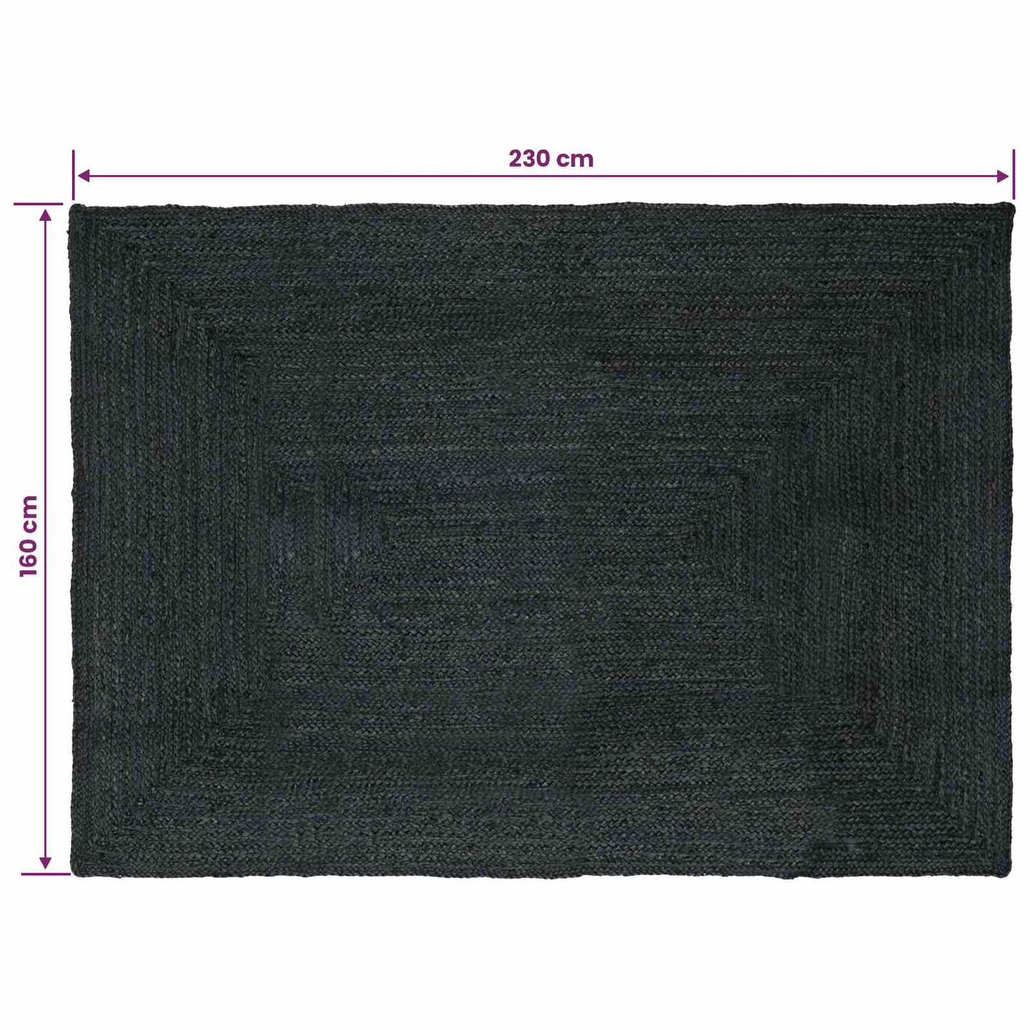 vidaXL Χαλιά χώρου Ορθογώνιος Σκούρο Γκρι 160 x 230 cm Γιούτα
