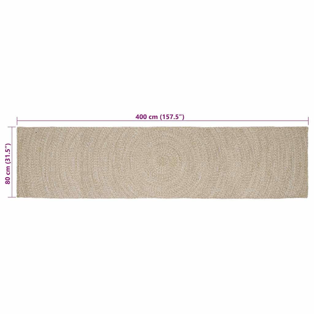 vidaXL Χαλί Φυσικό και Λευκό 80 x 400 εκ. Γιούτα