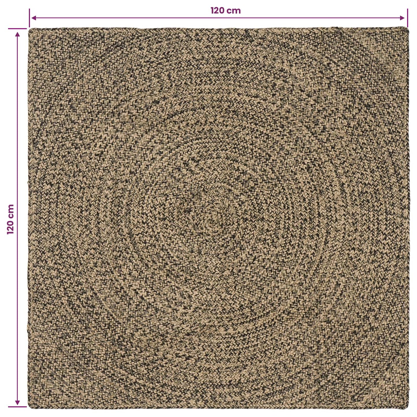vidaXL Χαλιά χώρου Φυσικό και Μαύρο 120 x 120 cm Γιούτα