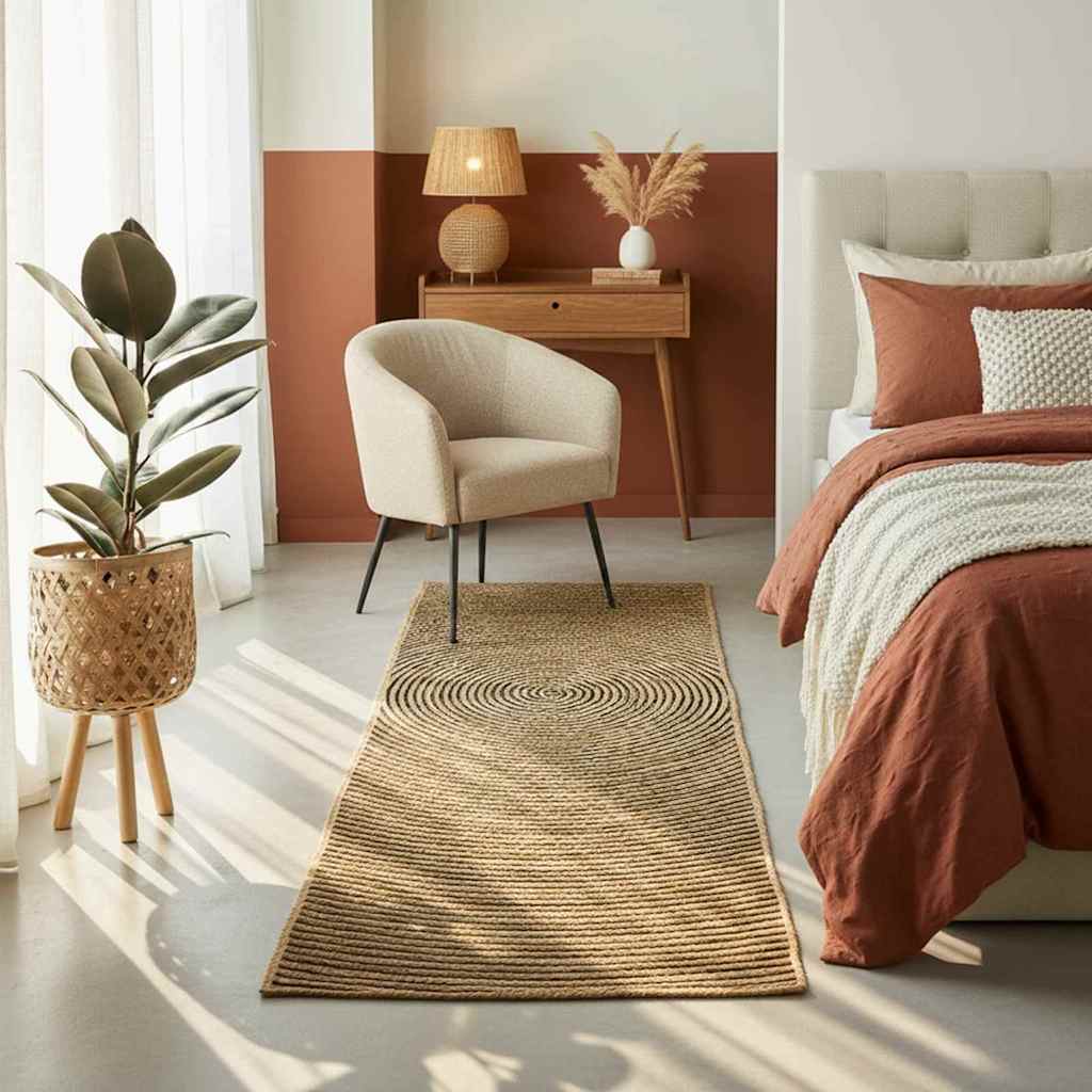 vidaXL Χαλί Φυσικό και Μαύρο 100 x 200 cm Γιούτα