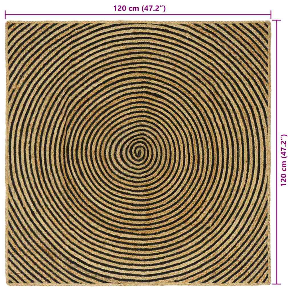 vidaXL Χαλί Φυσικό και Μαύρο 120 x 120 cm Γιούτα