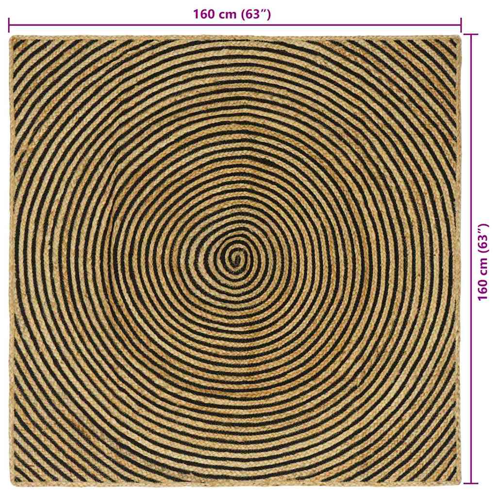 vidaXL Χαλί Φυσικό και Μαύρο 160 x 160 cm Γιούτα