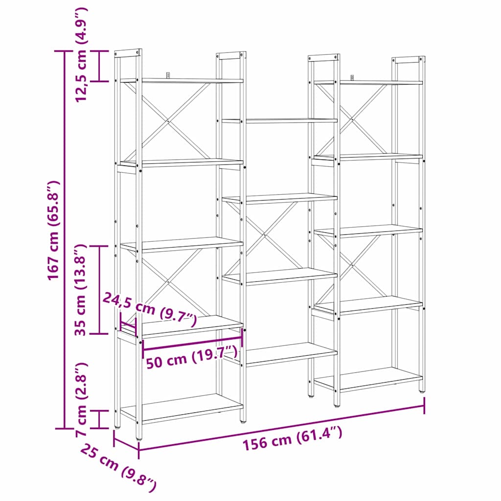 vidaXL Ράφι Βιβλίων Παλαιό ξύλο 156 x 25 x 167.5 εκ Επεξεργασμένο ξύλο