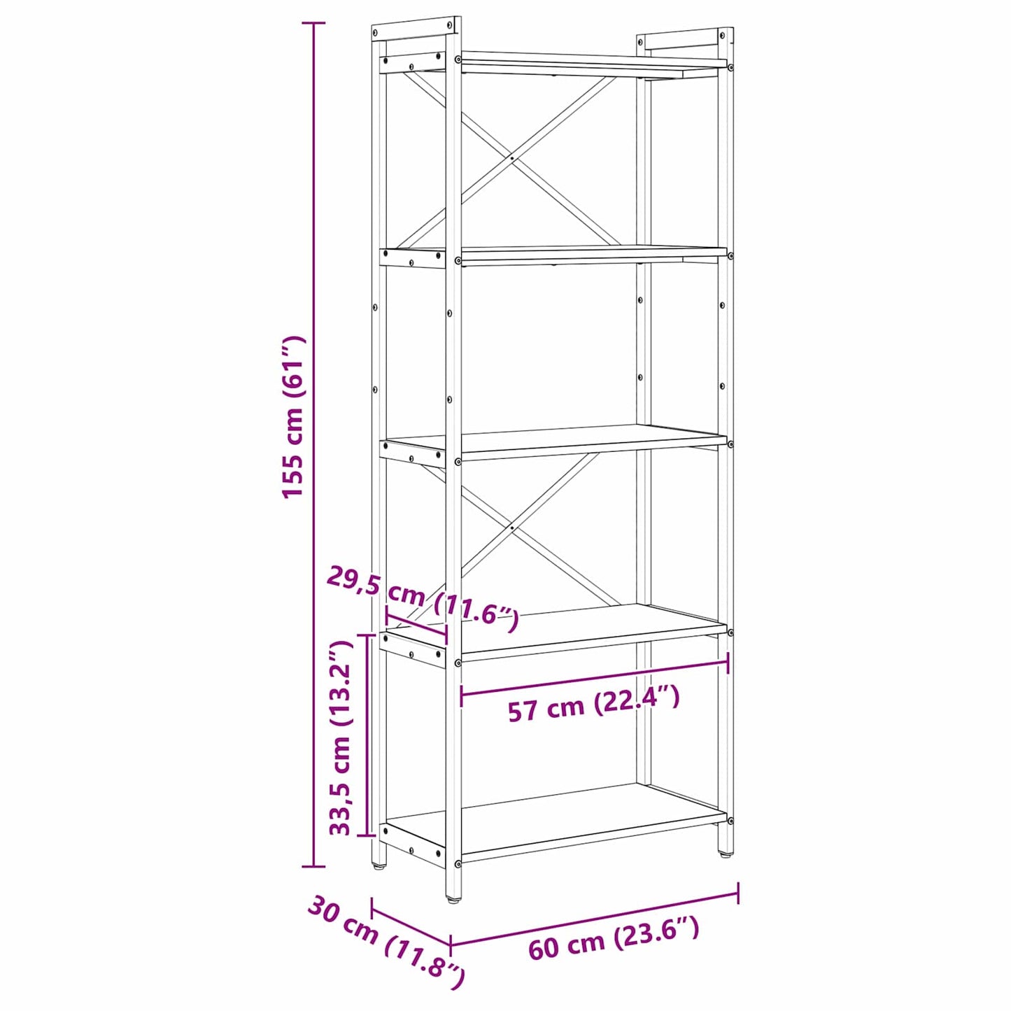 vidaXL Βιβλιοθήκη Καπνιστή δρυς 60 x 30 x 153 εκ Επεξεργασμένο ξύλο