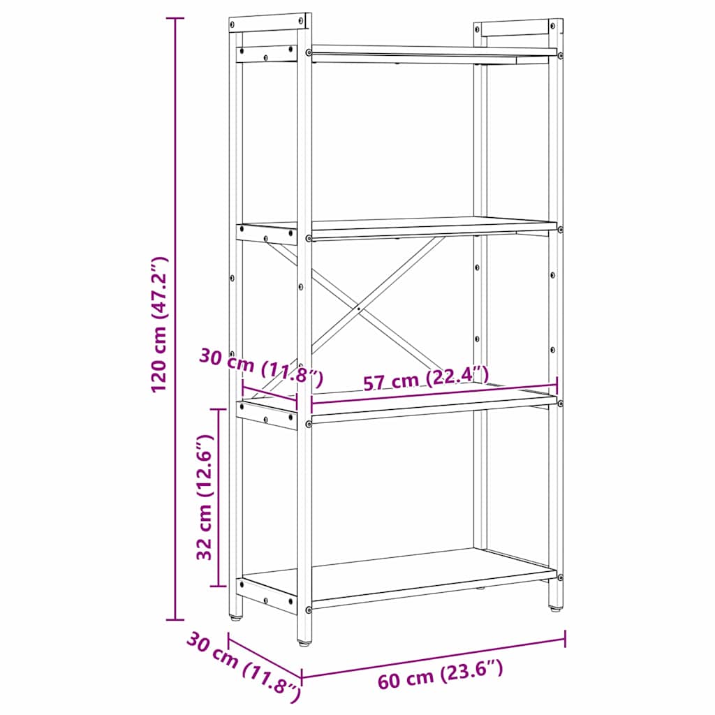 vidaXL Βιβλιοθήκη Μαύρη δρυς 60 x 30 x 118 εκ Επεξεργασμένο ξύλο