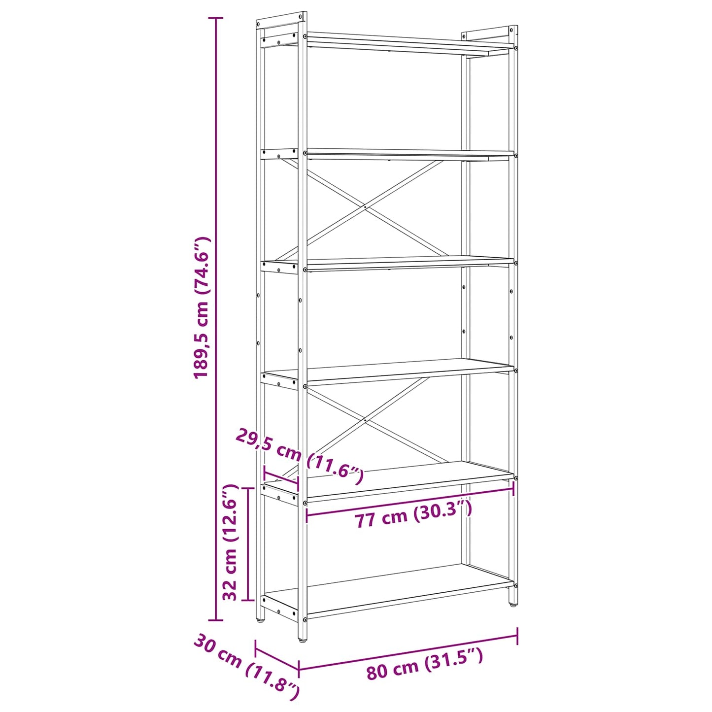 vidaXL Ράφι Βιβλίων Καπνιστό Δρύς 80 x 30 x 189,5 εκ