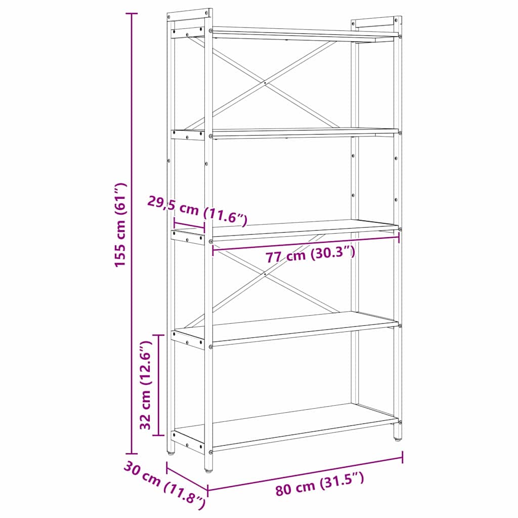 vidaXL Βιβλιοθήκη Μαύρη δρυς 80 x 30 x 153 εκ Επεξεργασμένο ξύλο