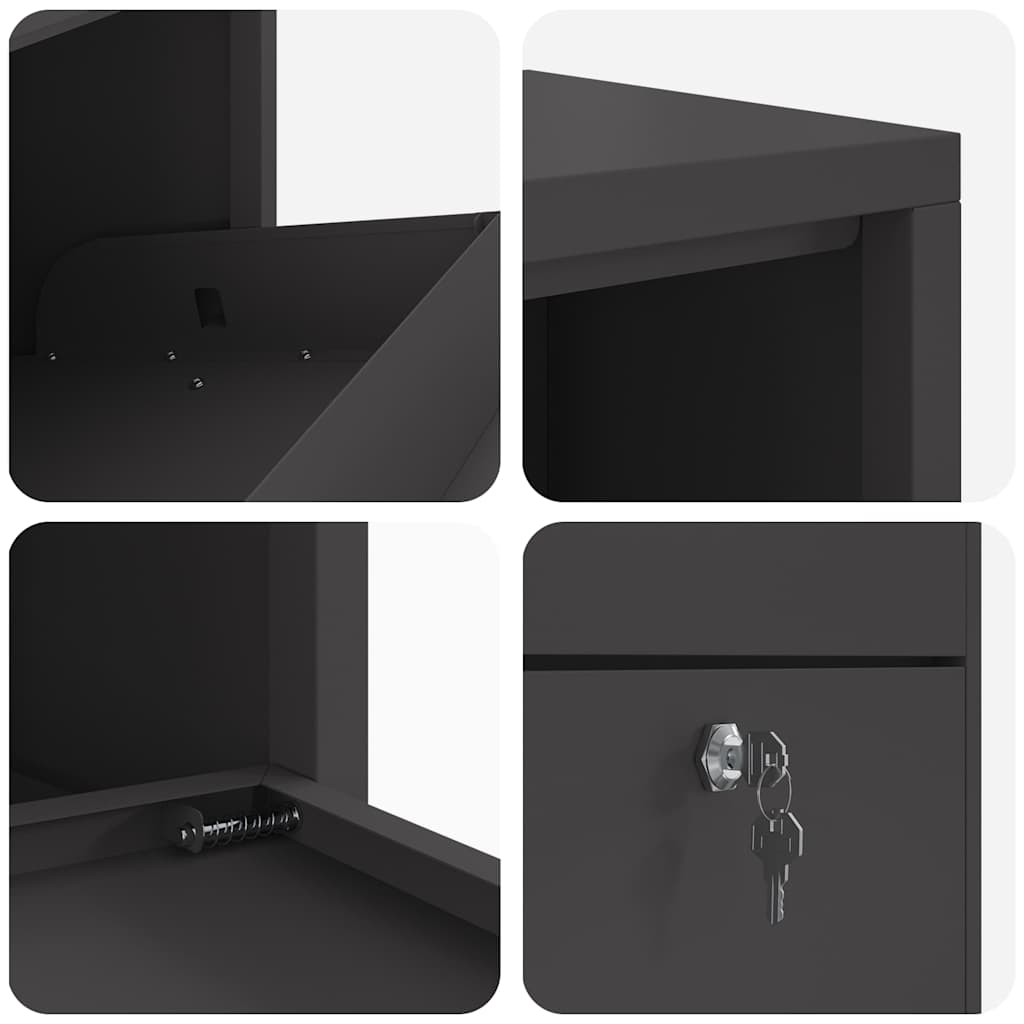 vidaXL Θυρίδα Πακέτων με αποθήκευση Μαύρο 44 x 22 x 82 εκ. Ατσάλι